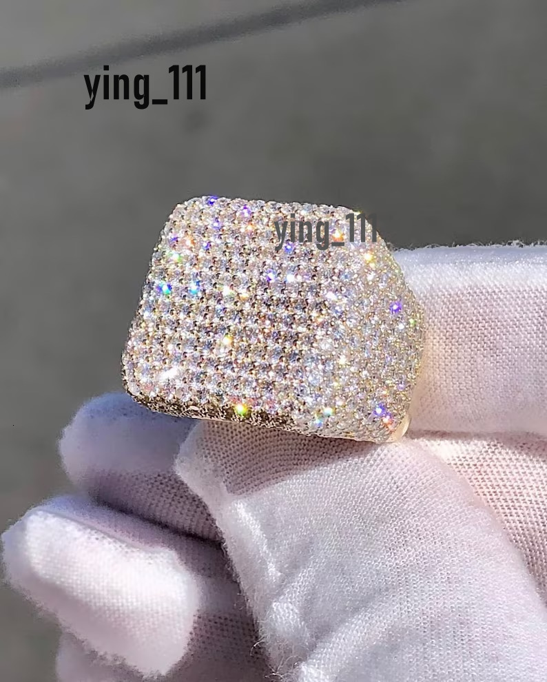 Hit Hop Jewelry Ring Fully Iced Out VVS Round Diamond Ring Bustdown 925 Sterling Silver Casual Rings for Men