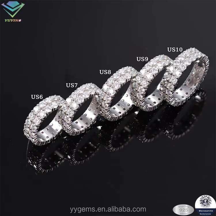 Rapper Jewelry 2rows Diamond Iced Out Ring S925 Sterling Silver White Gold Micro VVS Moissanite Hip Hop Mens