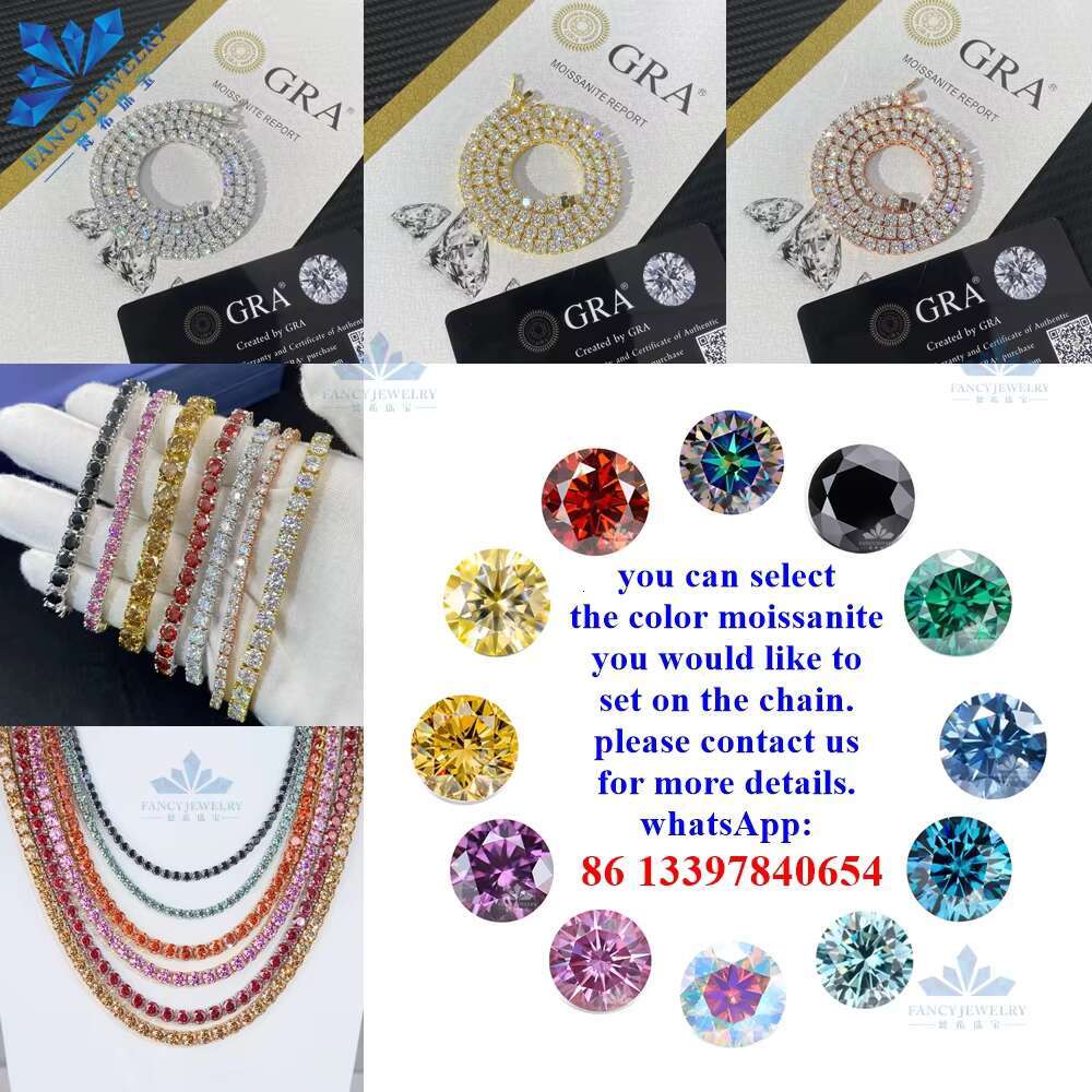 Handmade Sier Necklace 3mm 4mm 5mm 6.5mm D VVS1 Iced Hip Hop Silica Tennis Chain