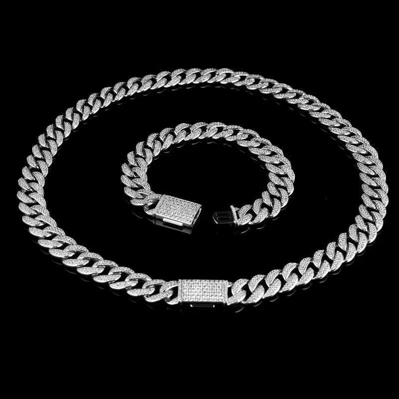 14K/Gold Plated Miami Cuban k Hip Hop Necklace Men's Moissanite Brass Figaro Style Party Zircon Chain