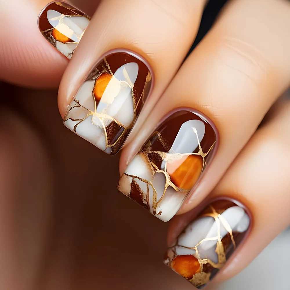 24 piece floral complete set of nails pearl design medium to long ballet fake nails square fake nails wearable handle set W250410
