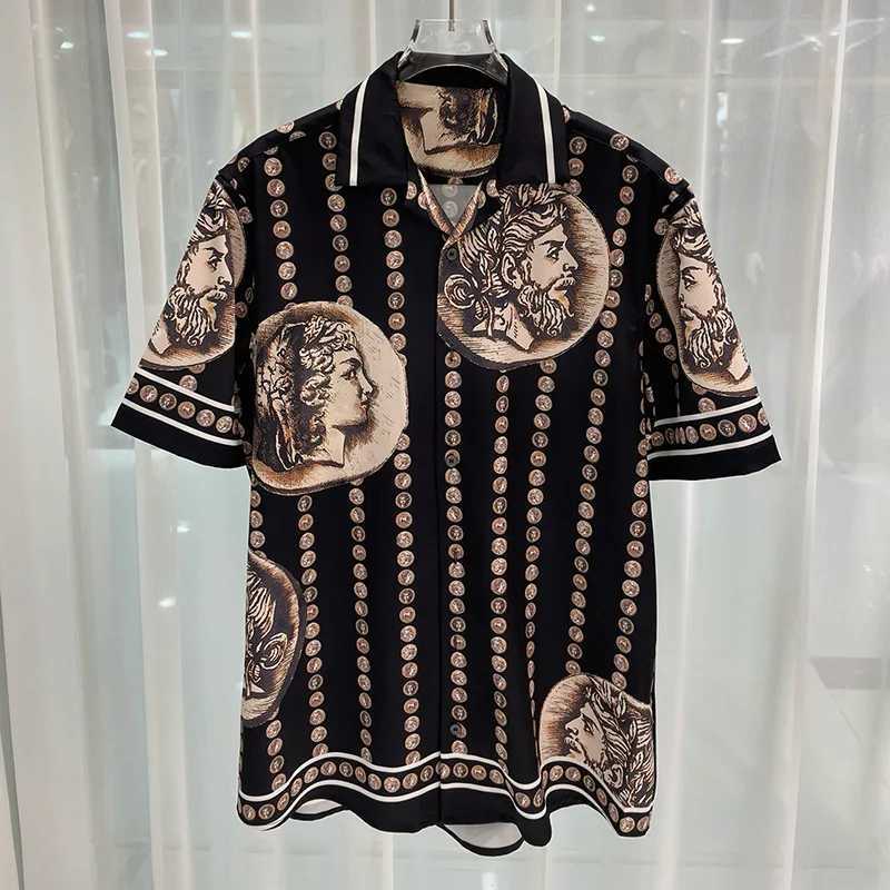 Luxury retro mens short sleeved casual pattern double printed social party shirt Chemise Homme De Luxe X250410