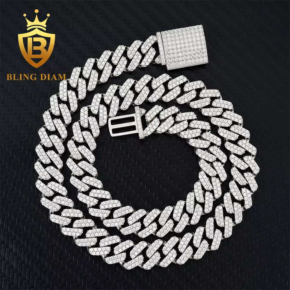 Hip Hop Classic Moissanite Diamond Necklace and Bracelet 925 Silver Cuban Link Passes Diamond Test