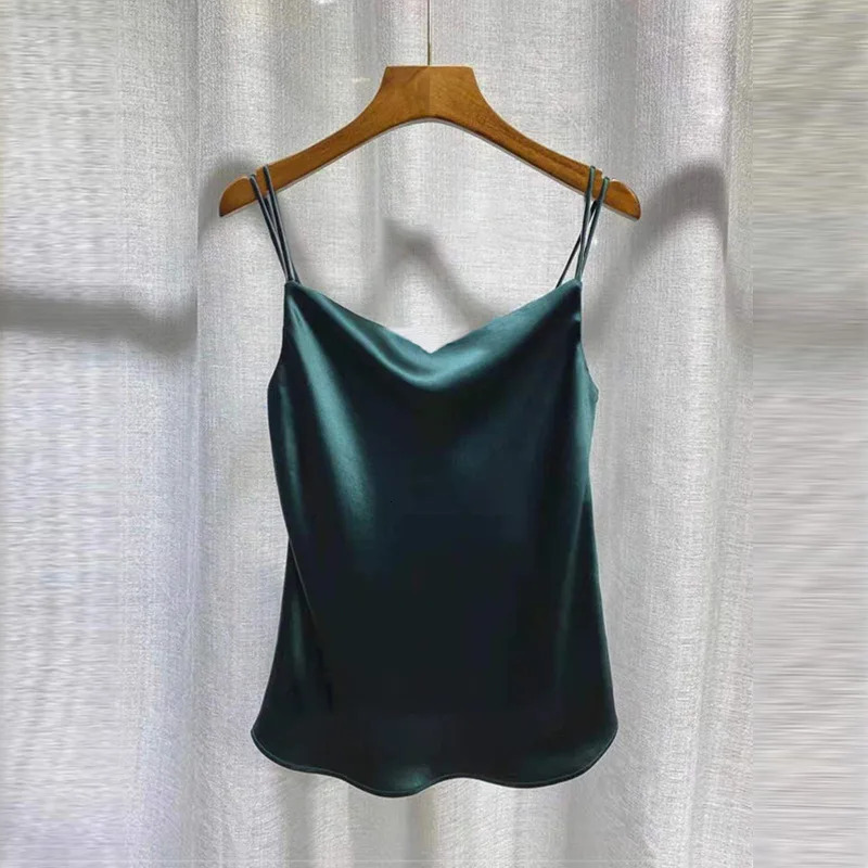 Womens silk vest casual V-neck sexy solid color satin womens chiffon sleeveless vest backless vest 250410
