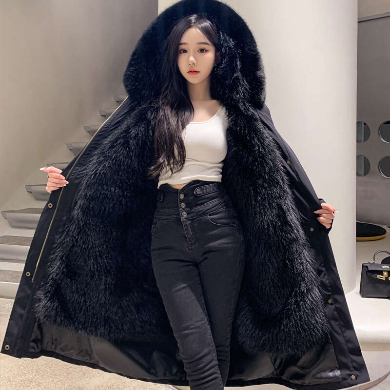 with Inner Women's New Parka Detachable Fur, Large Size Long Faux Fur Coat , , ,