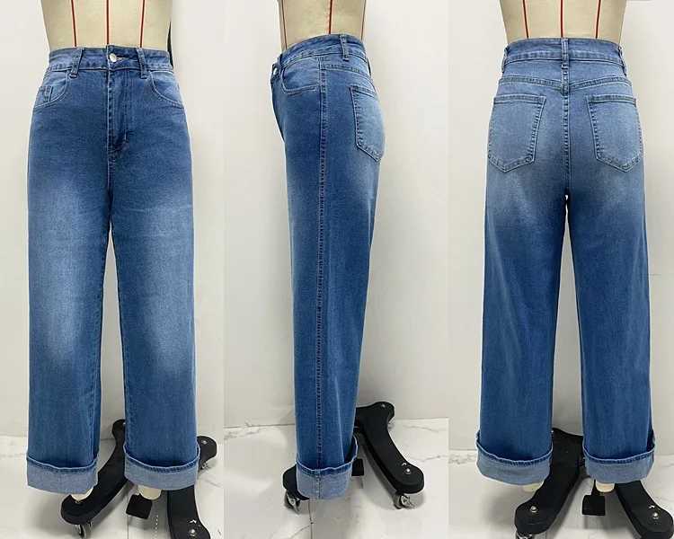 Women Jeans 2024 Autumn Stretch Straight Pants Pockets High Waist Vintage Distressed Denim Ankle Length Trousers Casual Denims C251110