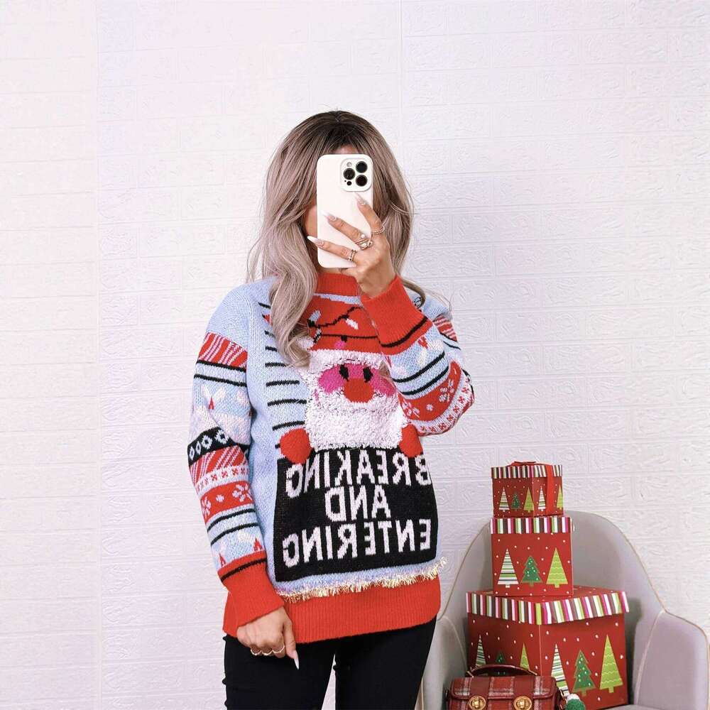 2025 Autumn Winter Christmas New Jacquard Knitted Top Round Neck Color-Block Casual Unique Sweater Designer Sweater Women