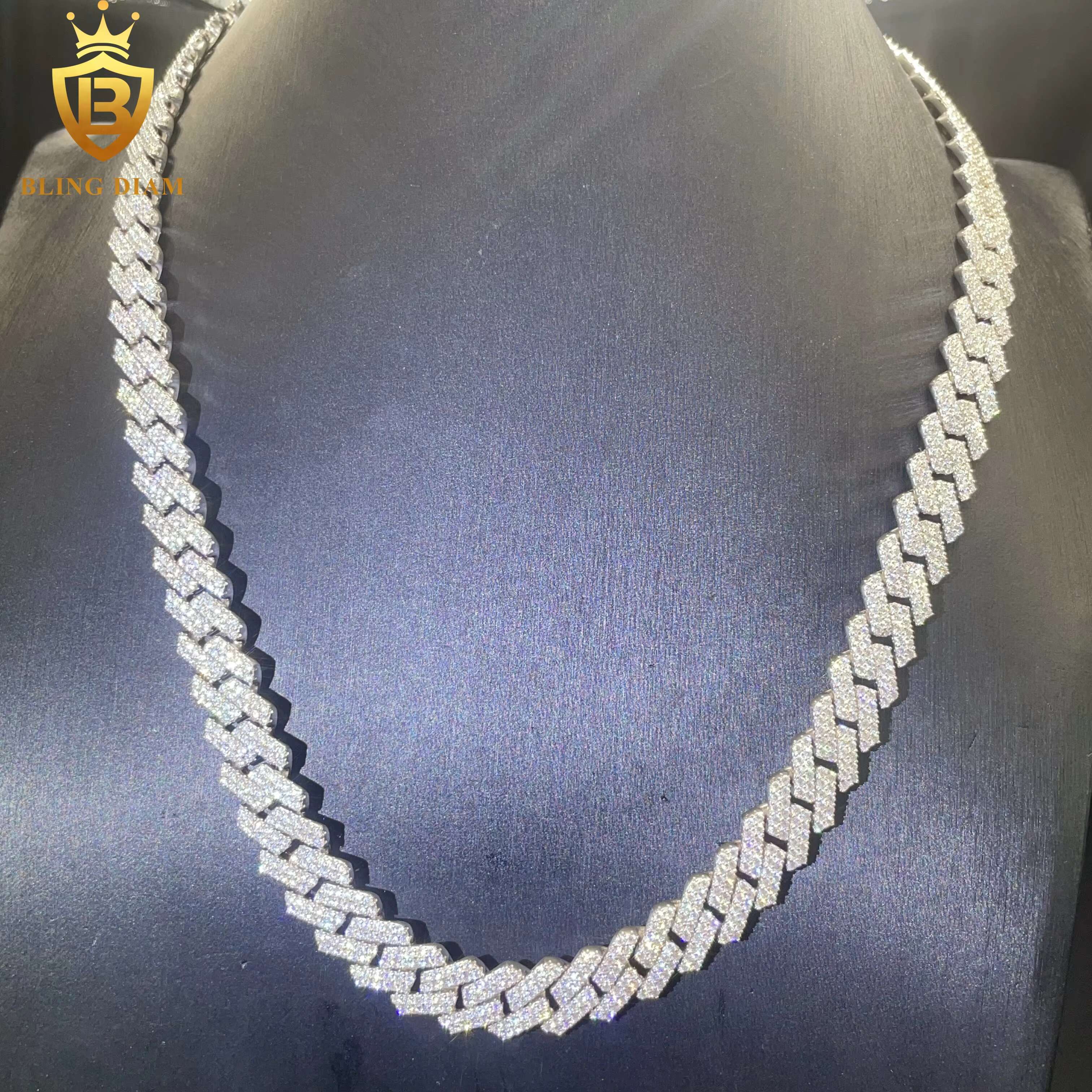 New Design 13MM Moissanite Cuban Necklace Vvs Ice Out Diamond 925 Silver Luxury Cuban Link Chain Jewelry