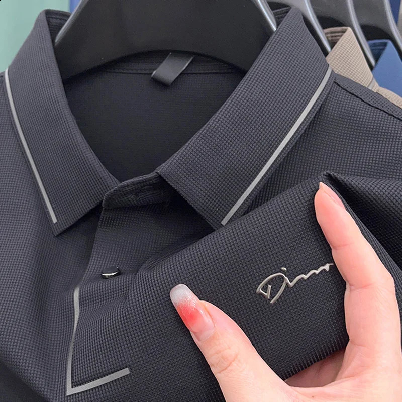 High end ice silk comfortable and breathable T-shirt Men short sleeve summer fashion letter embroidered casual polo shirt 250407
