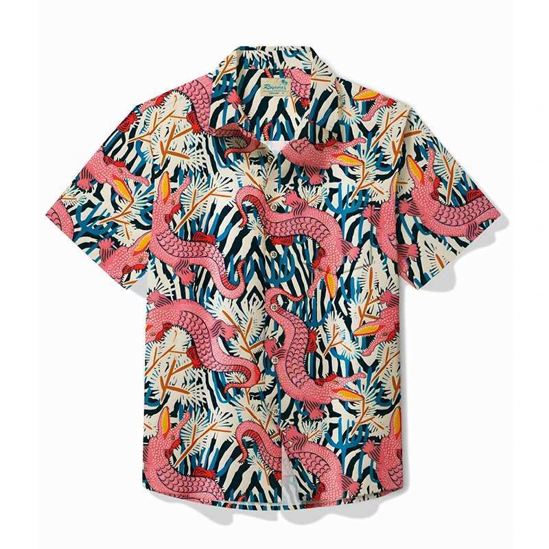 Male designer Hawaiian shirt short sleeved lapel top fashionable streetwear 3D printed cartoon crocodile casual Hawaiian shirt X250410