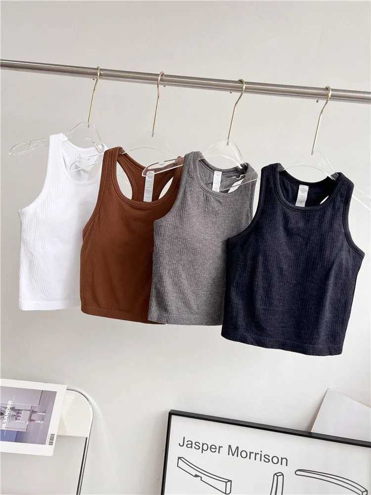 Solid rib womens sports vest top Y-shaped soft yoga vest breathable quick drying running T-shirt comfortable detachable chestXJ250410