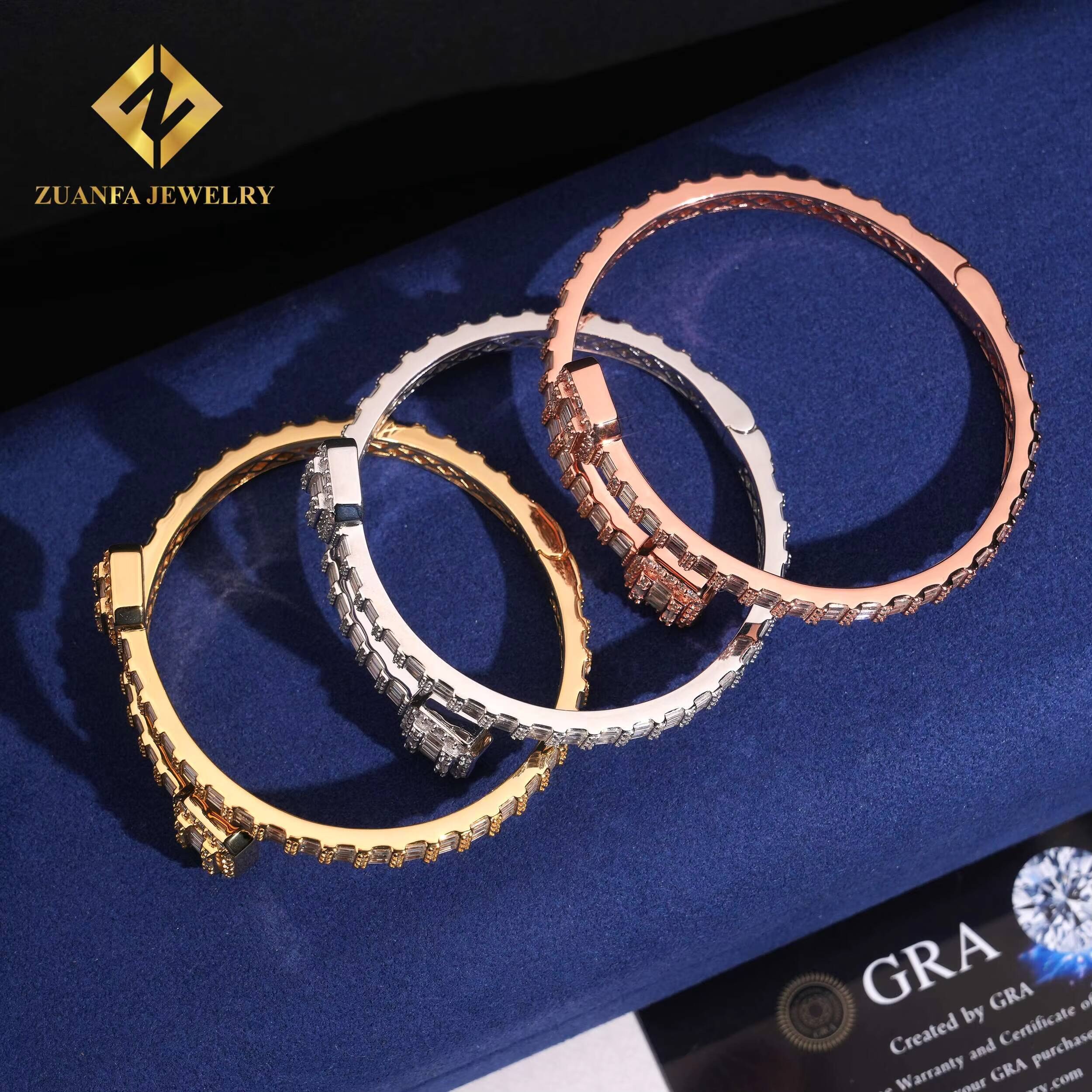 Hot Sale Jewelry VVS Moissanite Bracelet Hip Hop 925 Solid Silver Baguette Moissanite Diamond Bangle Bracelet GRA Certificated