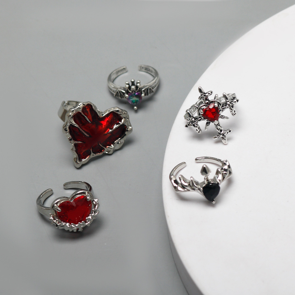 Dark Gothic Red Heart Cross Ring For Women Fashion Ring Niche Design With A Designer Ring Sense Of Sophistication Personalized Index Finger Ring Adjus