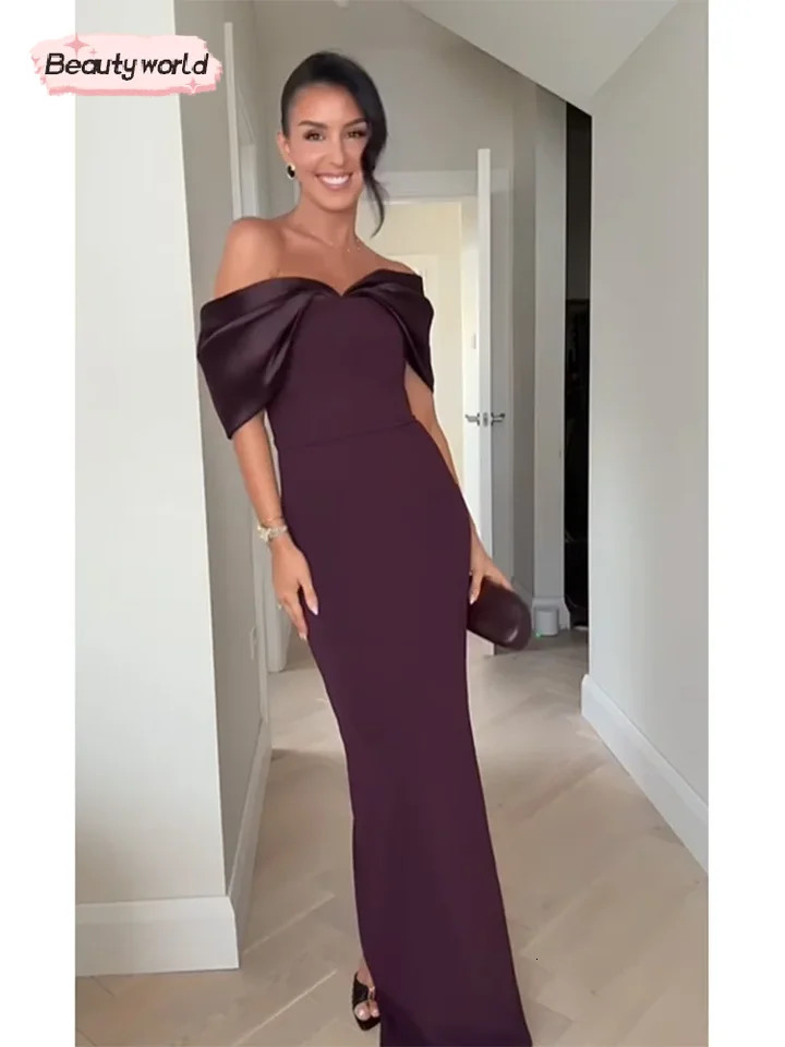 Womens Elegan Burgundy Satin Patch Maxi Dress Sexy Shoulderless Slimming Dress Womens Evening Dress Party Vestidos 250409