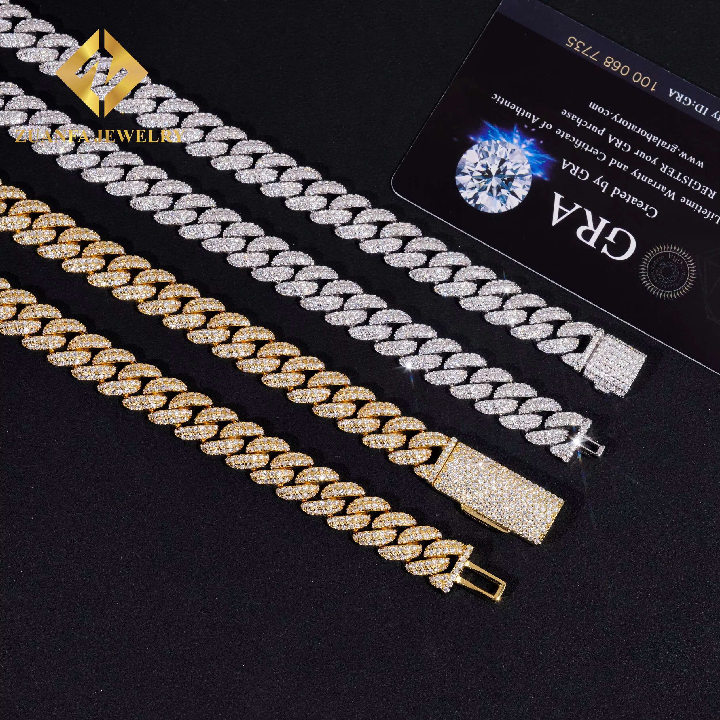 RTS Pass Dia Tester 10mm 2rows Moissanite Men's Bracelet Sier Cuban k Gold Plated Popular Chain