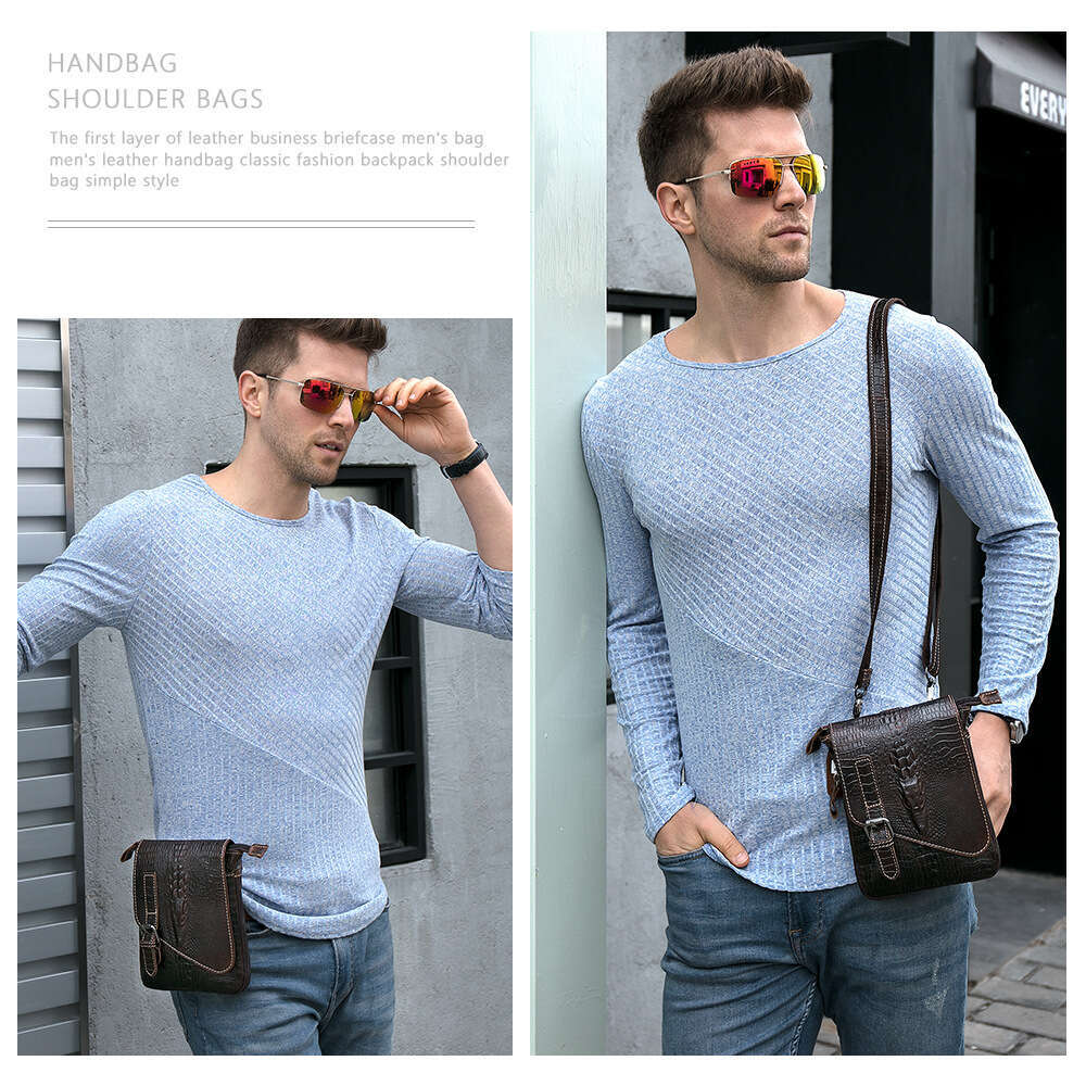 Bestselling Top Layer Cowhide Crocodile Pattern Flap Business Shoulder Crossbody Men S Light Luxury Leather Bag High Quality