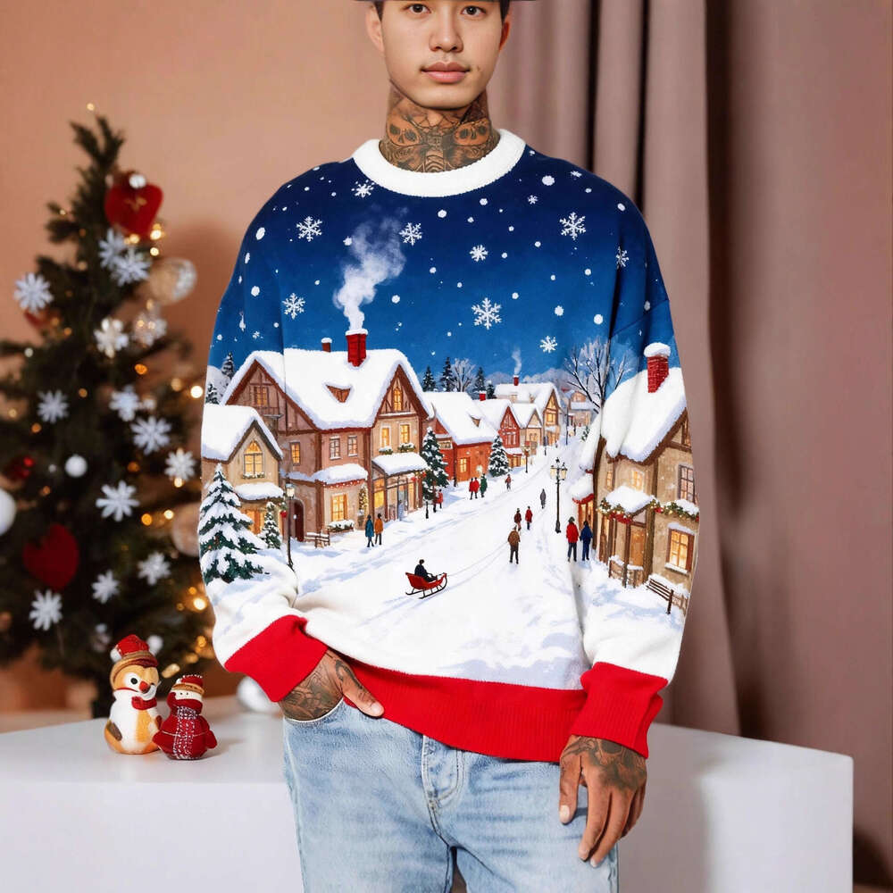 New European and American Cross-Border Christmas Elements Digital 3D Print Men's Crew Neck Casual Fashion Sports Sweatshirt