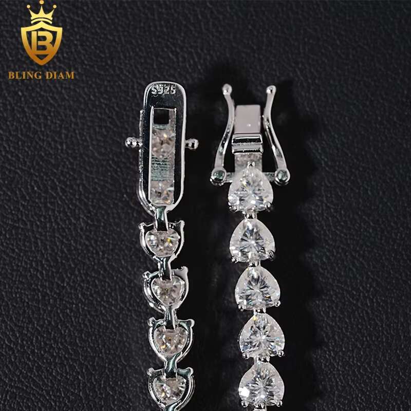 5mm Fine Jewelry 925 Sterling Silver Heart Cut VVS Moissanite Diamond Tennis Chain Bracelet