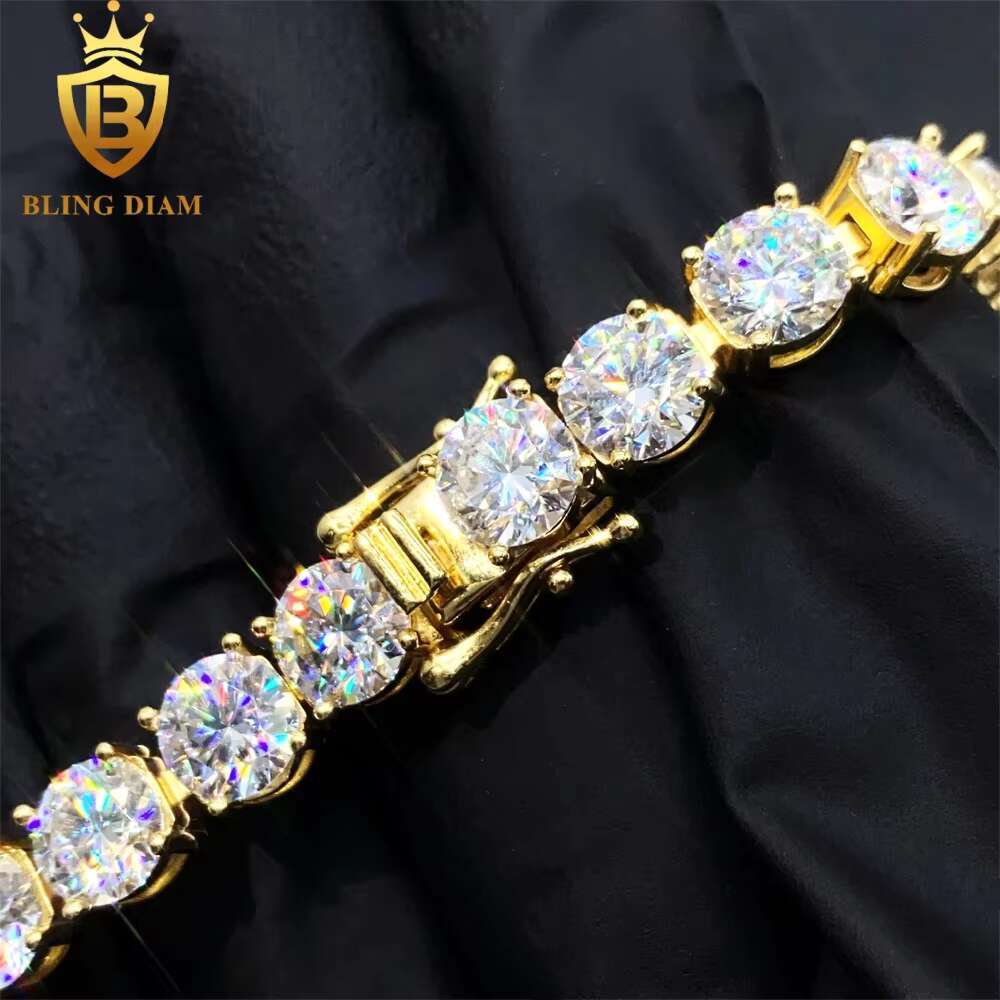 GRA Certificates 925 Sterling Silver Gold Plated Hip Hop Jewelry VVS Moissanite Diamond 6.5mm Tennis Chain