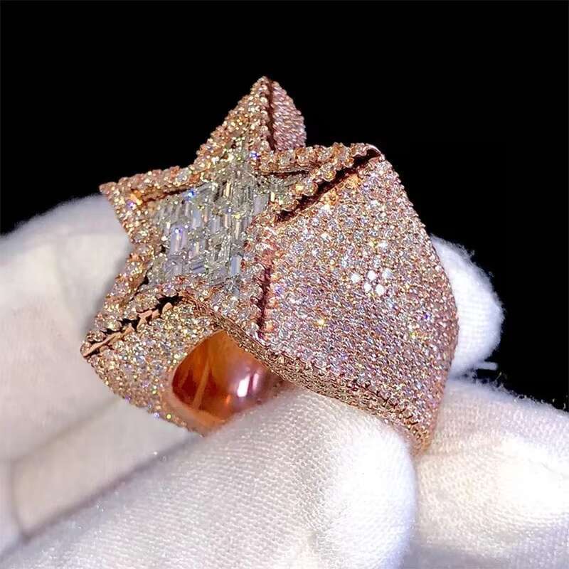 Rapper Hip Hop Champion Ring Baguette VVS Moissanite Diamond Ring for Valentine Gift