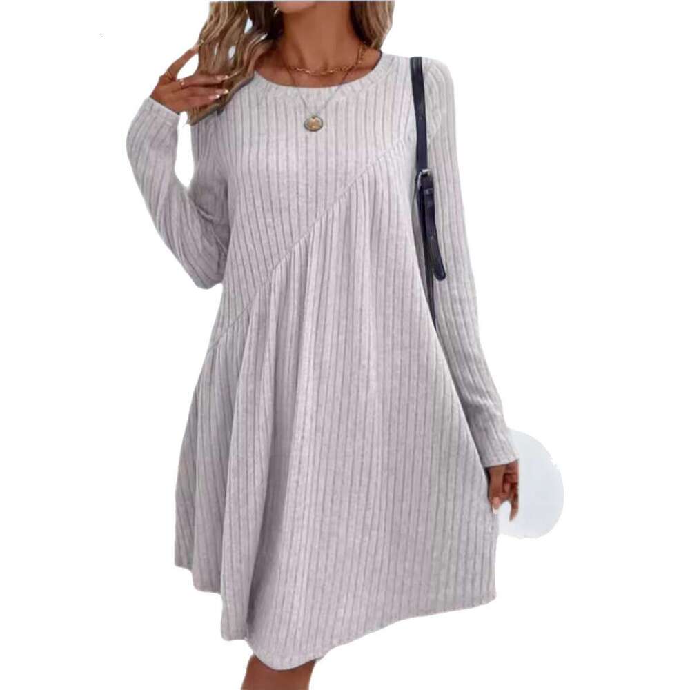 2025 Amazon Independent Station Autumn Winter Bohemian Irregular Brushed Ribbed Solid Color Dress Women's Fashion