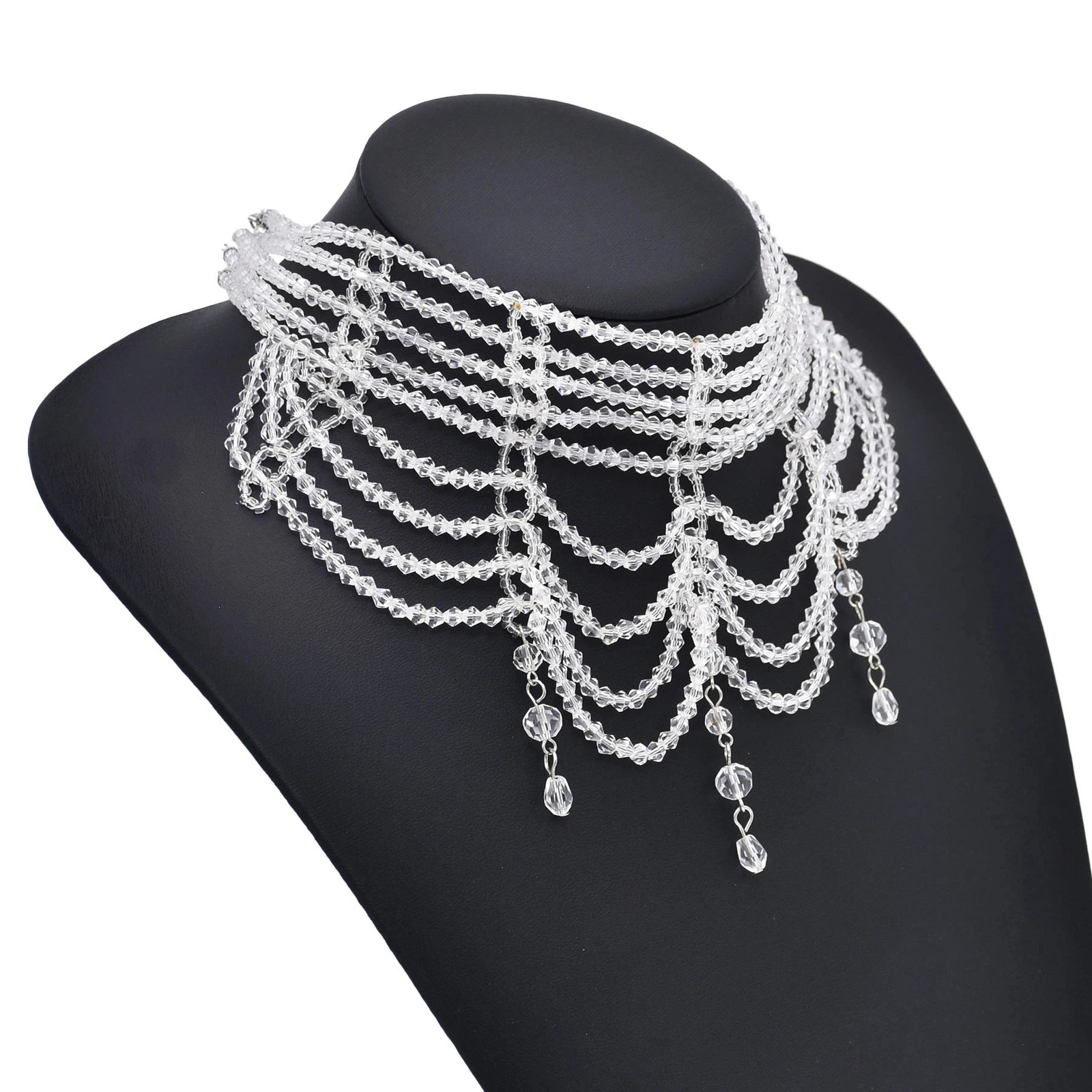 Fashion Black White Crystal Beads Necklace for Women Handmade Bohemian Drop Beaded Choker Necklaces Ladies Charm Jewelry 250409