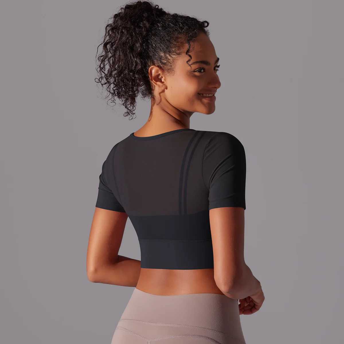 Gutashye Solid Color Patch Mesh Sexy Double Short Sleeve Strap Bra Running Fitness Yoga Exercise Breathable Quick DryingXJ250410