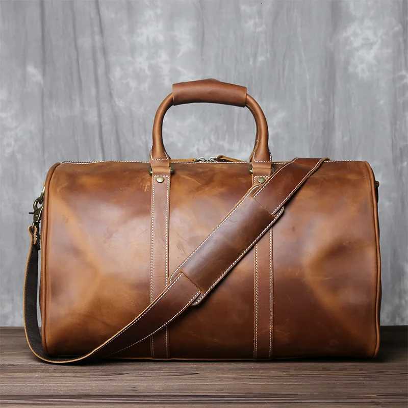 New Crazy Horse Handbag Mens Large Capacity Multi-functional Genuine Leather Simple Business Outdoor Cross Body Travel Bag K251110