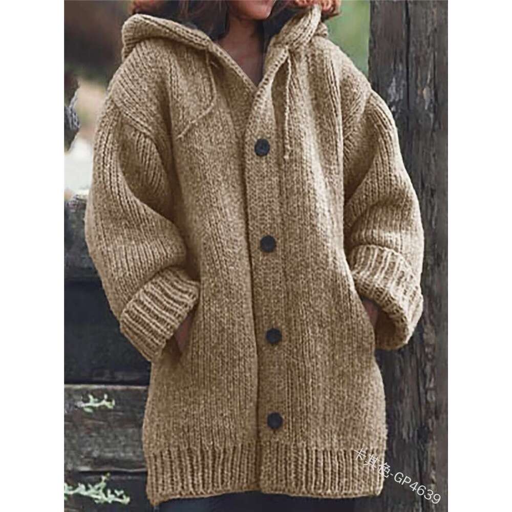 In Stock European and American Hot-Selling Women's Mid-Length Sweater New Cardigan Hooded Jacket