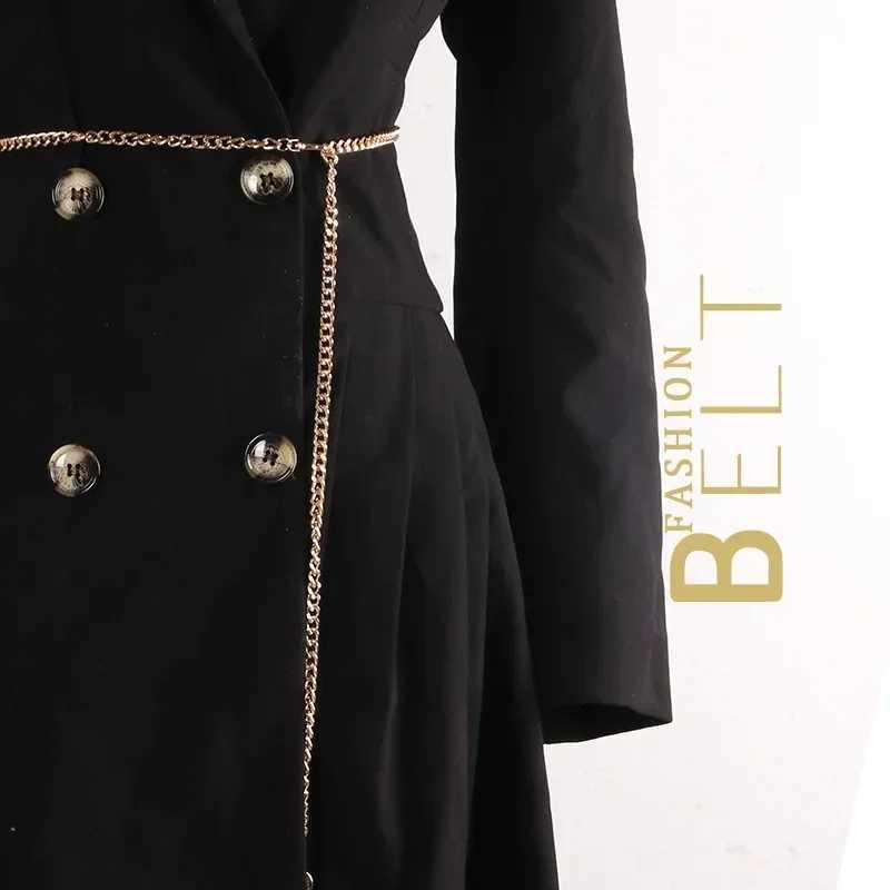 Fashion metal ball pendant waist chain thin strip gold long girl Fem strap used for dresses skirts decorative belts X250410