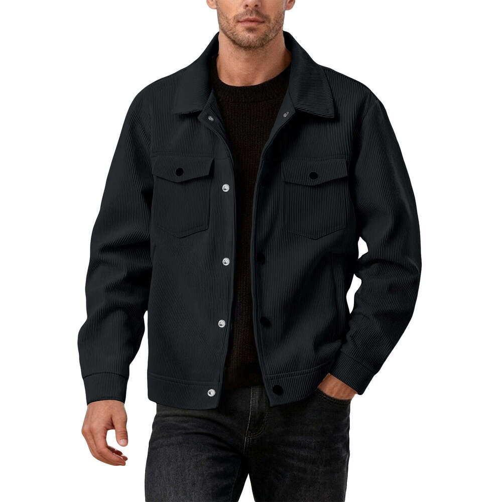 European and American Cross-Border Amazon Corduroy Single-Breasted Casual Sports Trend Pocket Jacket Men's Turn-Down Collar Long Sleeve Shirt