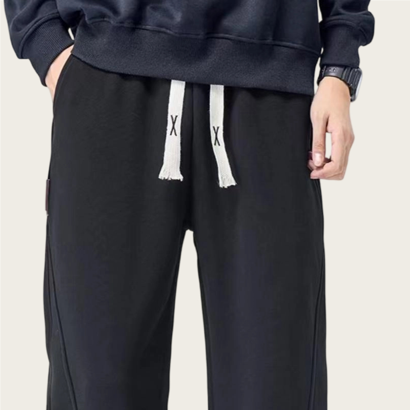 Men's New Arrival Trendy Knit Pants - Extra-Long Black Relaxed Straight-Leg Trousers 3002