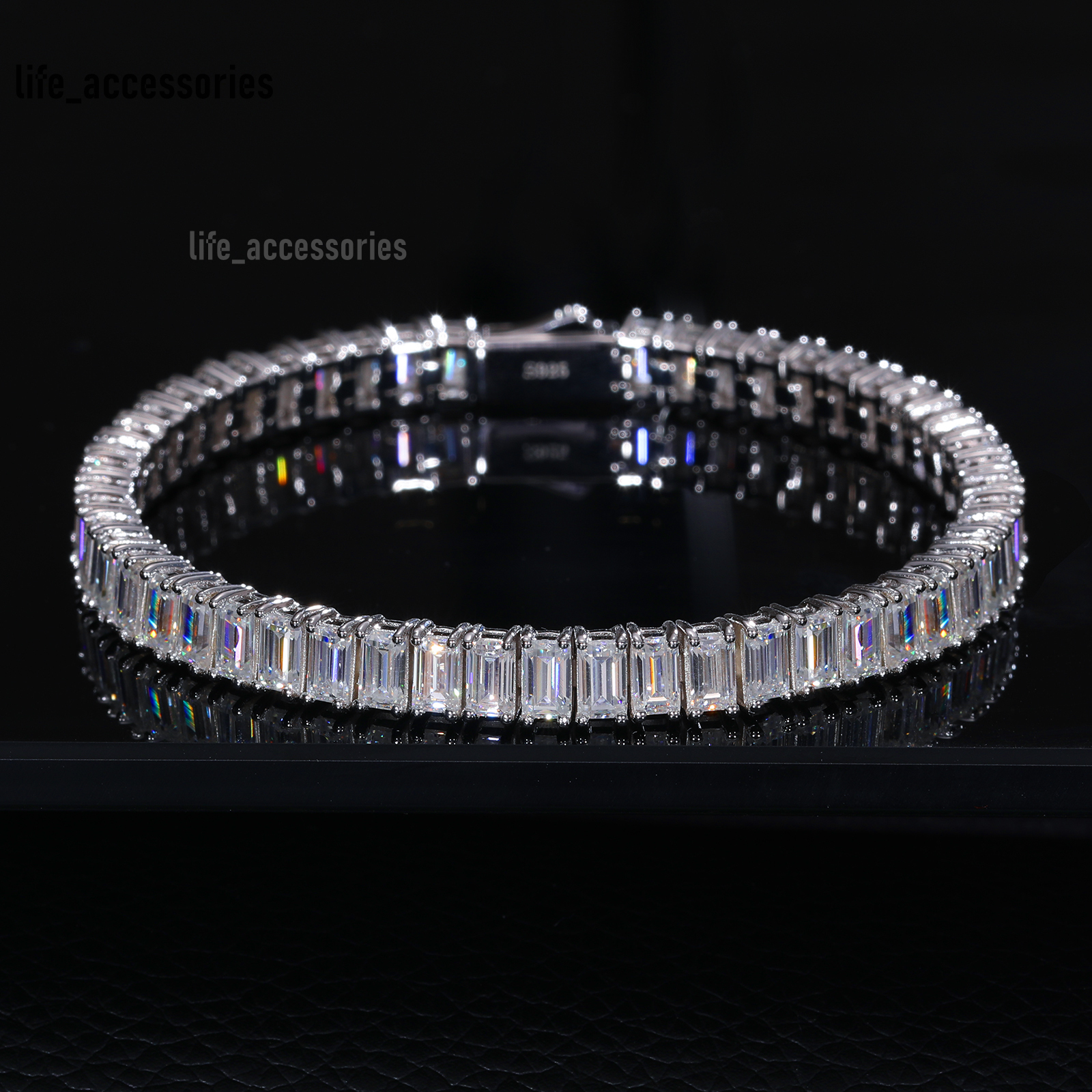 Pass Diamond Tester 5mm*3mm 26ct Baguette Moissanite Tennis Bracelet 925 Sterling Silver Fine Jewelry Eternity Bracelet Women