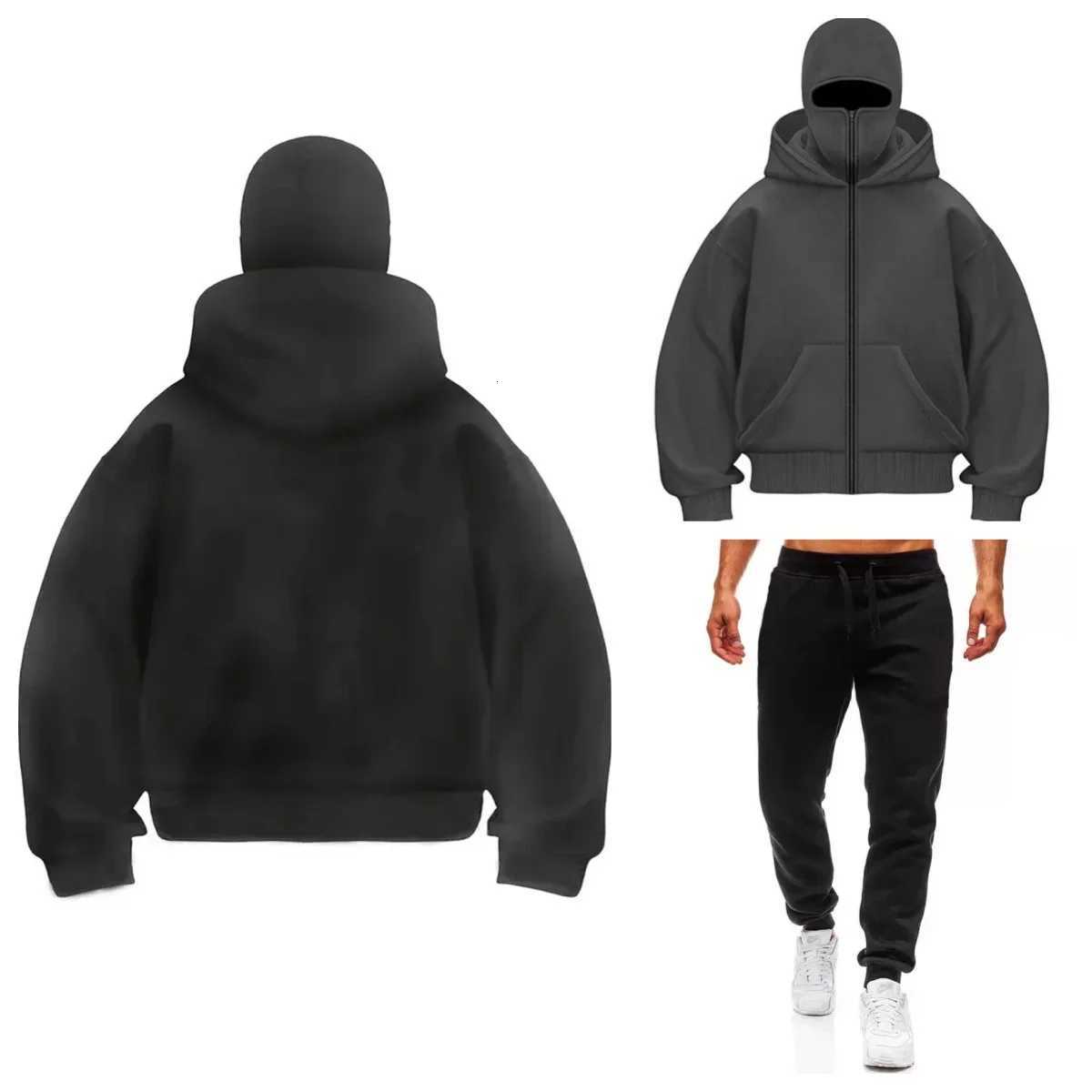 Mens set Y2K Gothic Harajuku Balaclava hooded sweatshirt mens hooded mask zipper winter sportswear European sizes W251110