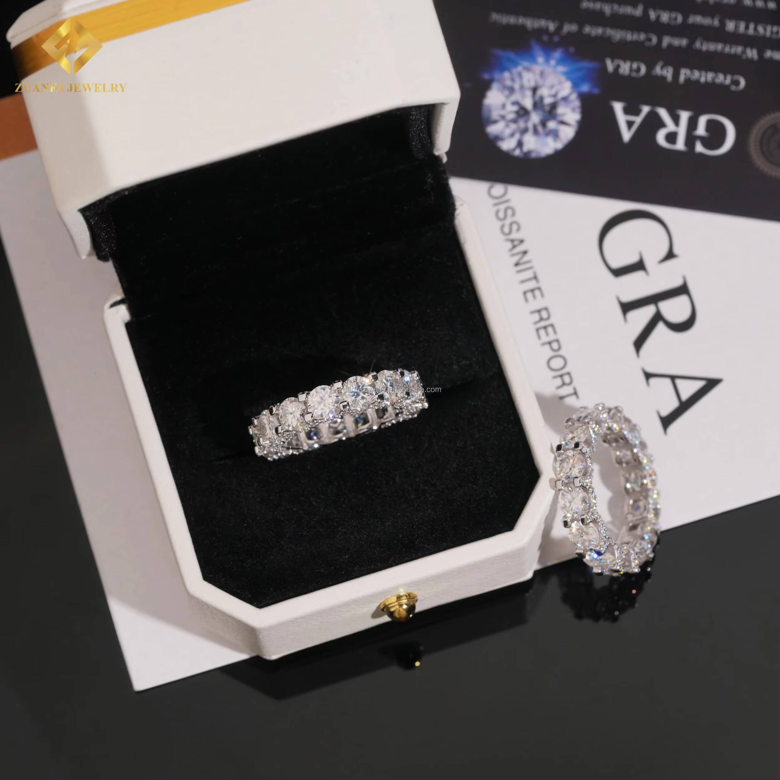 Bulk Stock New Arrivals Drop Shipping Luxury 925 Silver Unisex Iced Out 5mm VVS1 D Round Moissanite Eternity Band Ring With GRA