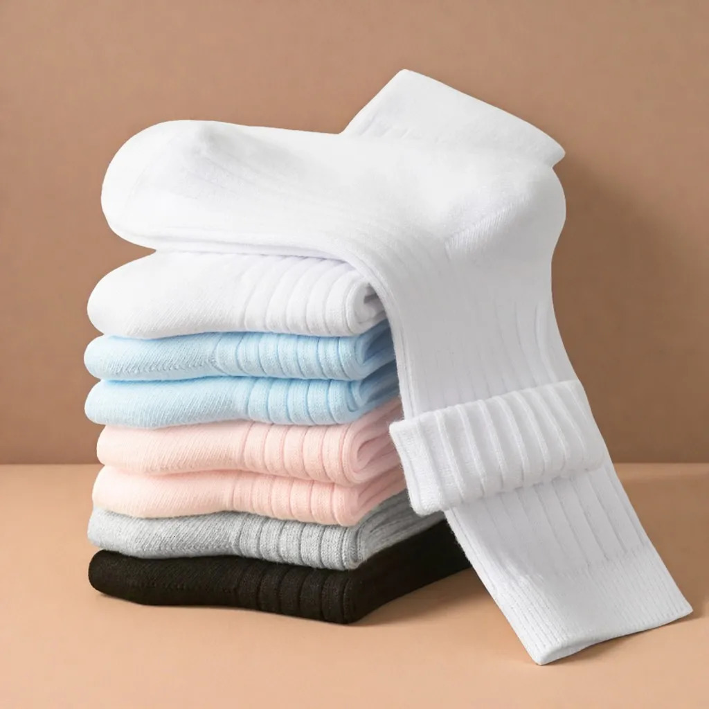 Winter Thickened 100 Cotton Double Needle Ribbed Boneless Mid-Calf Socks for s Teen Students - School Home Sports Wear 251106