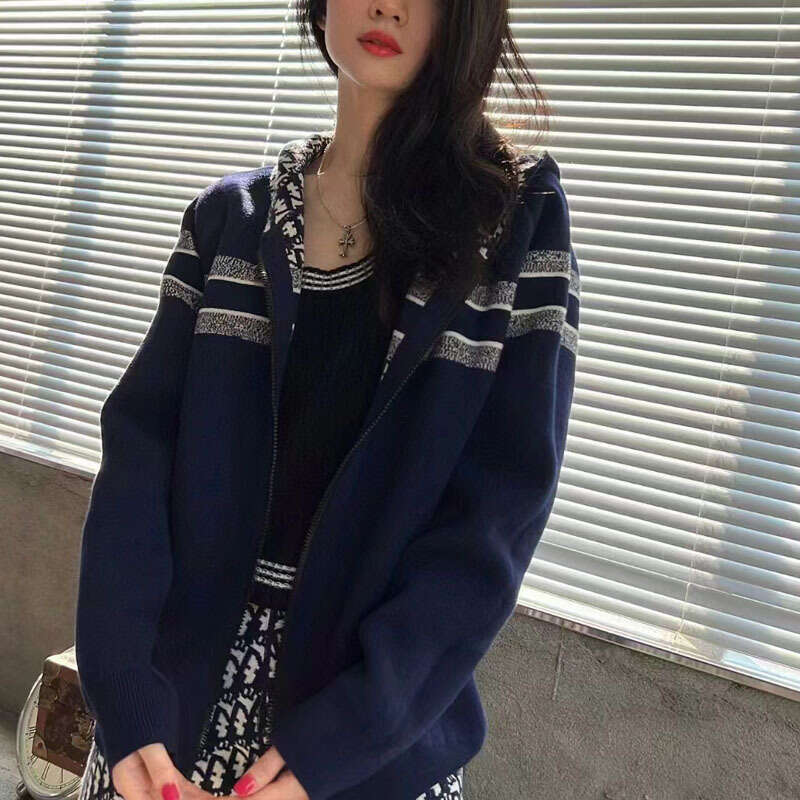 High Version In Stock Wholesale Autumn Winter New Double-Sided Elderly Flower Knitted Hooded Wool Fleece Zipper Cardigan Jacket