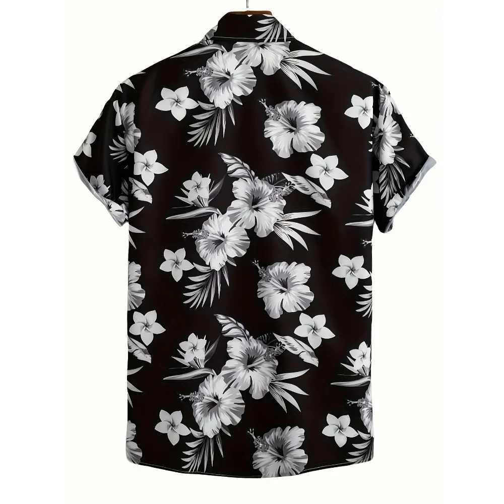 Hawaiian style floral pattern mens short sleeved lapel shirt summer outdoor vacation mens button up shirt X250410