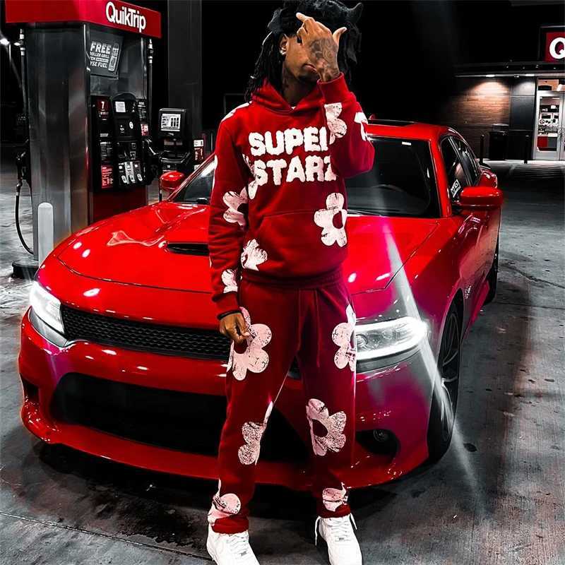 Mens Tracksuit 2 Pieces Sets Hooded Sweatshirt Drawstring Pants Letter Print Hoodies Sportswear Hip Hop Women Autumn Tracksuit W251110