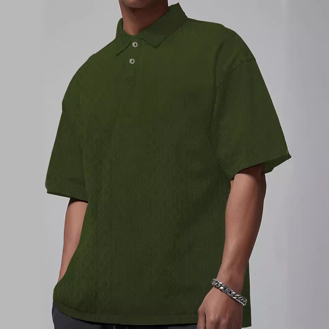 Large size summer 2025 mens short sleeved trendy polo shirt knitted sweater loose collar t-shirt