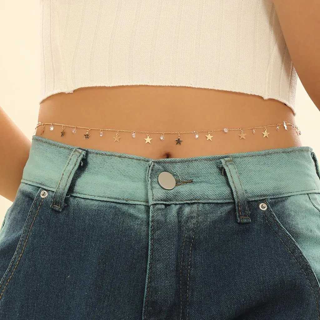 Dynamic exquisite and fashionable laser plated body chain with numbered star shaped patches and sparkling gemstone body chain X250410