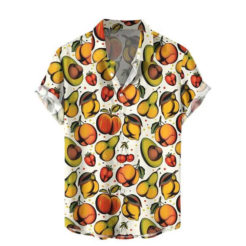 New mens short sleeved shirt disgusting mushroom print mens Hawaiian beach fashion lapel top plus size casual mens shirt X250410