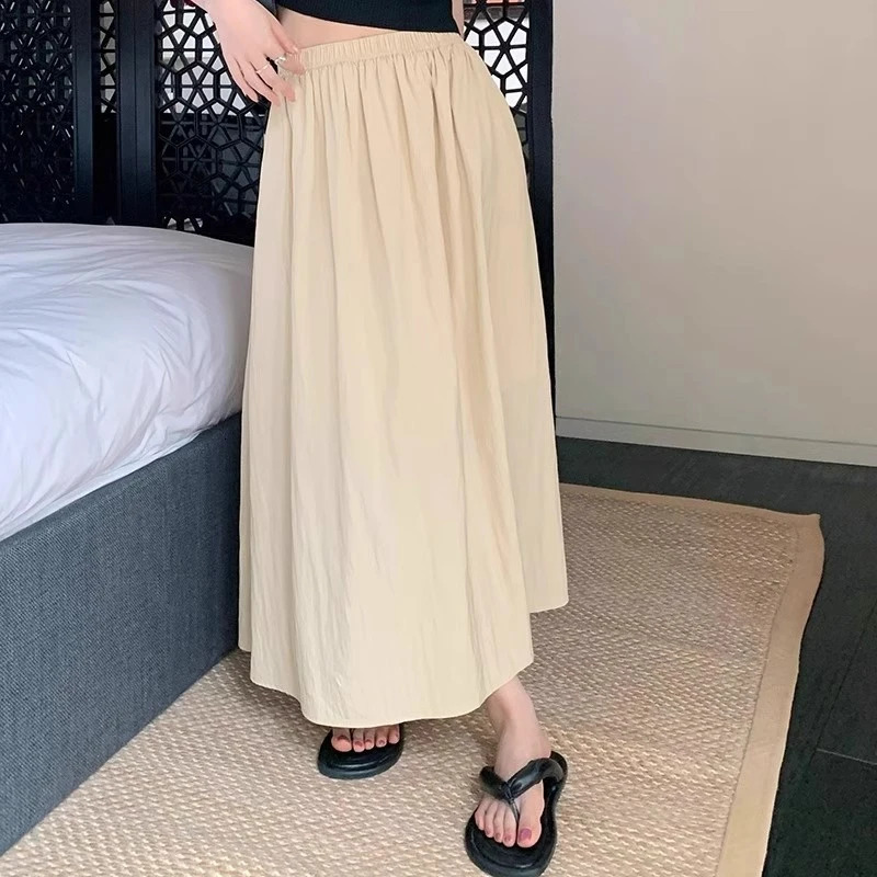 Summer Womens Fashion Ruched Skirts High Waist Casual Chiffon Dress for Girls Almond Black Pink Grey SizeSXXL 250410