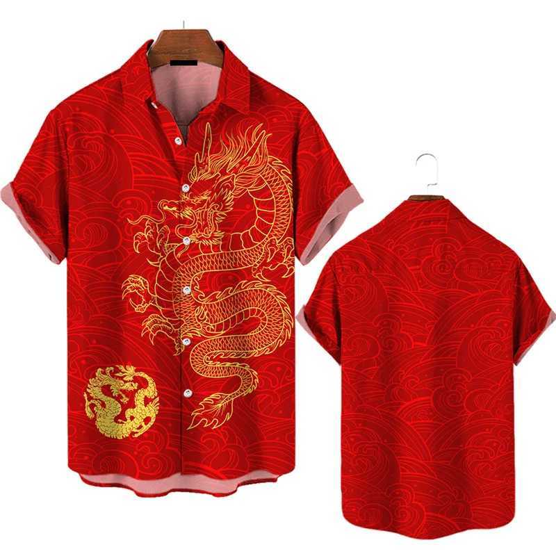 3D Print 2024 Chinese Loong Shirt Mens Fashion Summer Hawaiian Shirt Fashion Top Loose Short Sleeve Shirt X250410