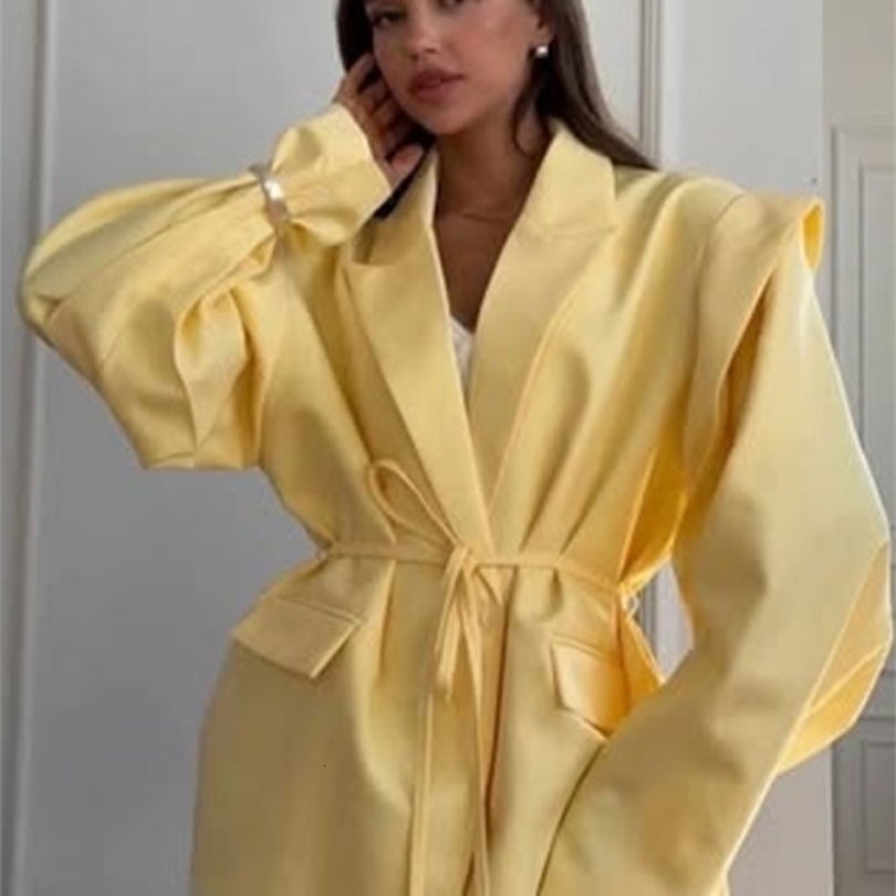 Elegant Grey Lace Up Womens Blazer Button Long Sleeve Lapel Suit Jackets Autumn Lady Loose Casual Outwear 251106