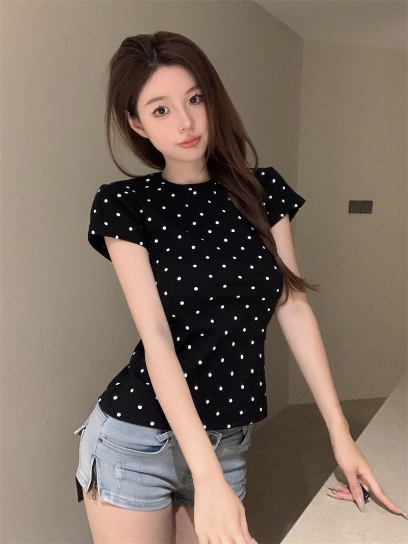 2025S Designer Women S T Shirt Polka Dot Round Neck Sleeved T Shirt For Women S Summer Short Slim Fit And Slimming Effect Paired With Casual Student T