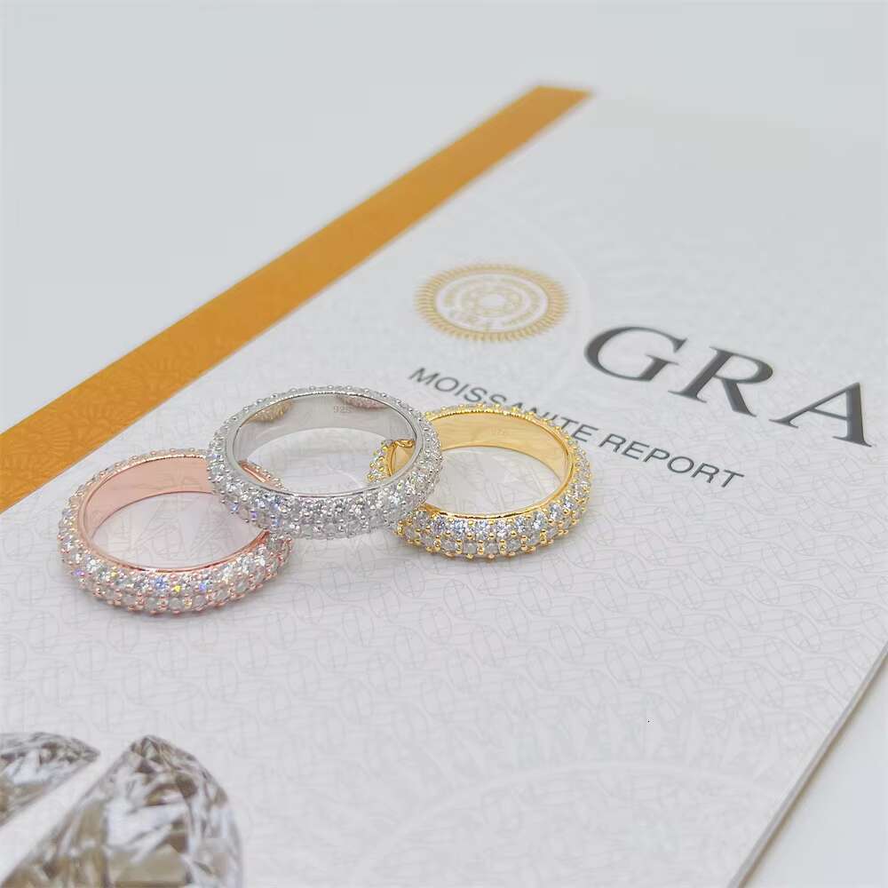 Cheapest Top Quality Popular Gemstone Jewelry Wholesale Charm 3 Rows Eternity Band Men Moissanite Hip Hop Ring