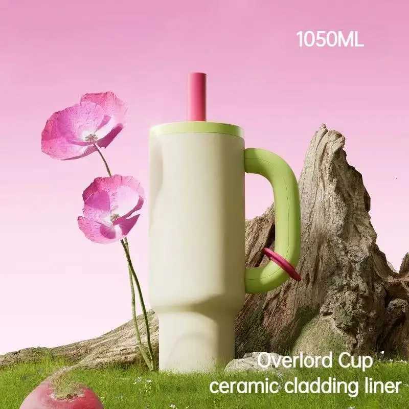Fashionable cup 1050MLCar Thermos Cup With Straw HandleDouble Stainless Steel FlasksLarge Capacity DrinkwareOutdoor Block Water Bottle Y251110