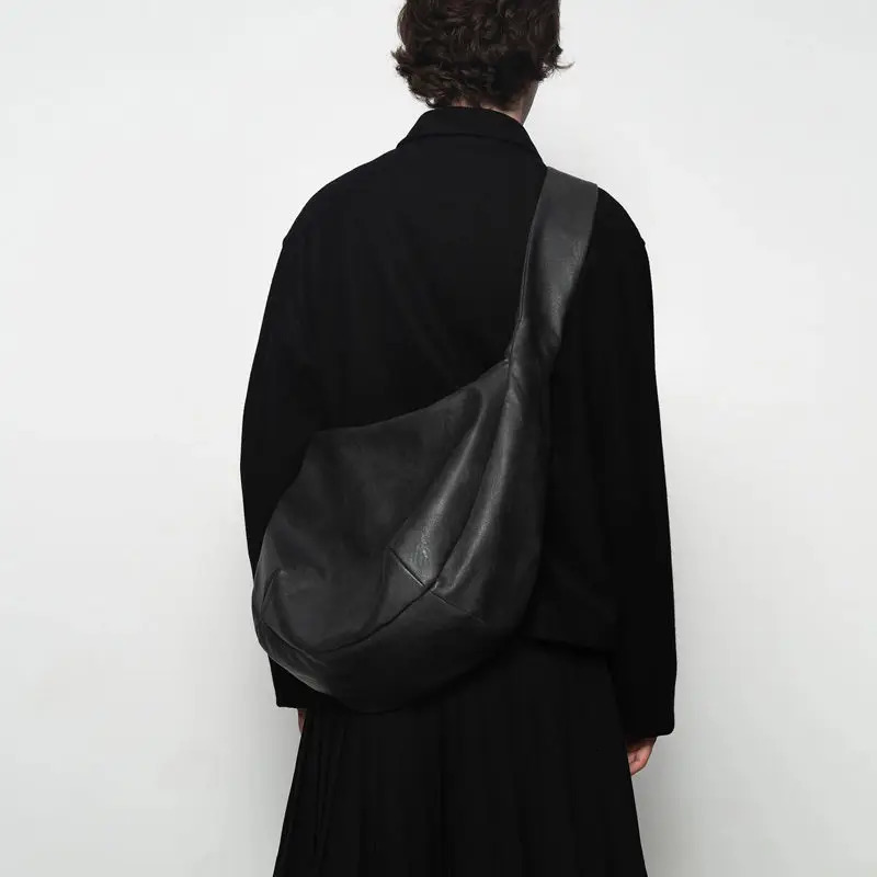 Miyagawa Vintage Ins Casual Crossbody Large Capacity Single Shoulder Tote Bags Washed Pleated Leather Bags 251106