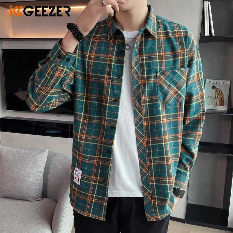 Men Flannel Plaid Shirt Long Sleeve Loose Hip Hop Street Mens Casual Shirts Pocket Male Soft Dress Shirt Plus Size K251110